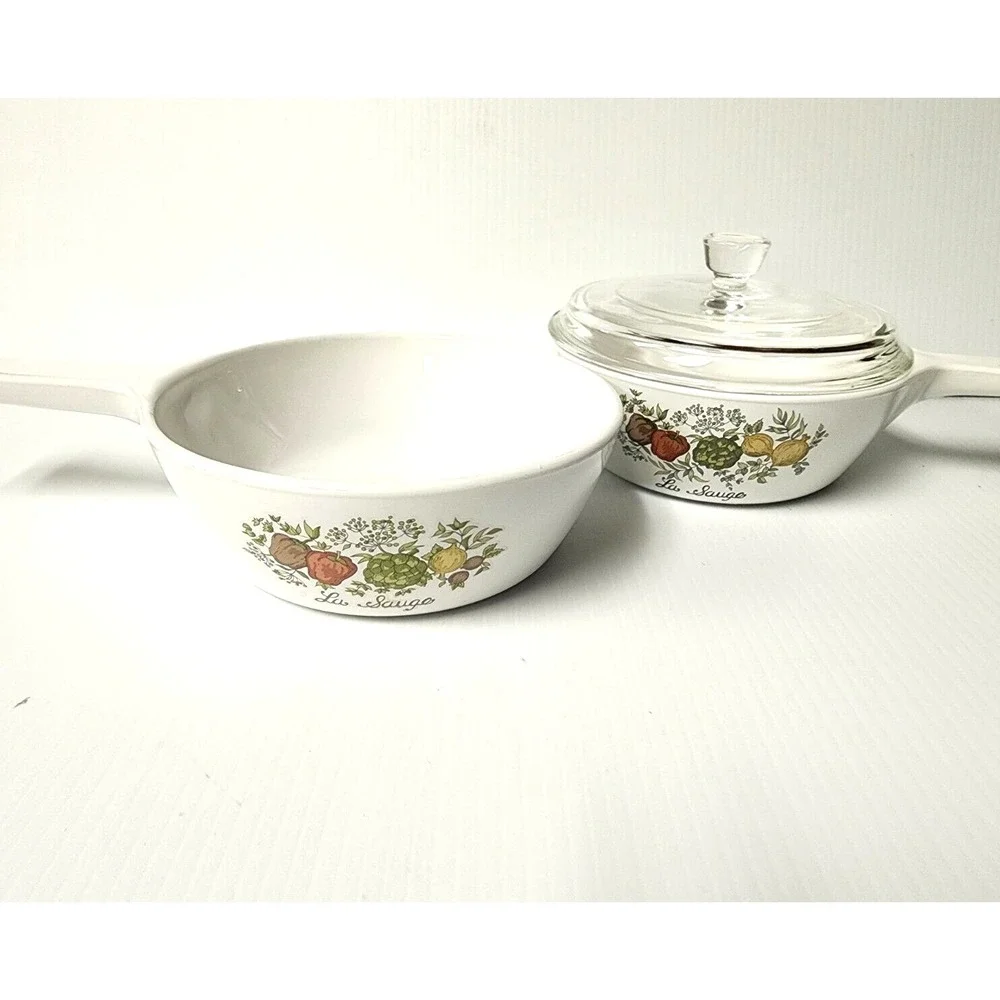 Vintage Corning Ware 2 Spice of Life‎ La Sauge 1 pint  Menuette Pans  with 1 lid